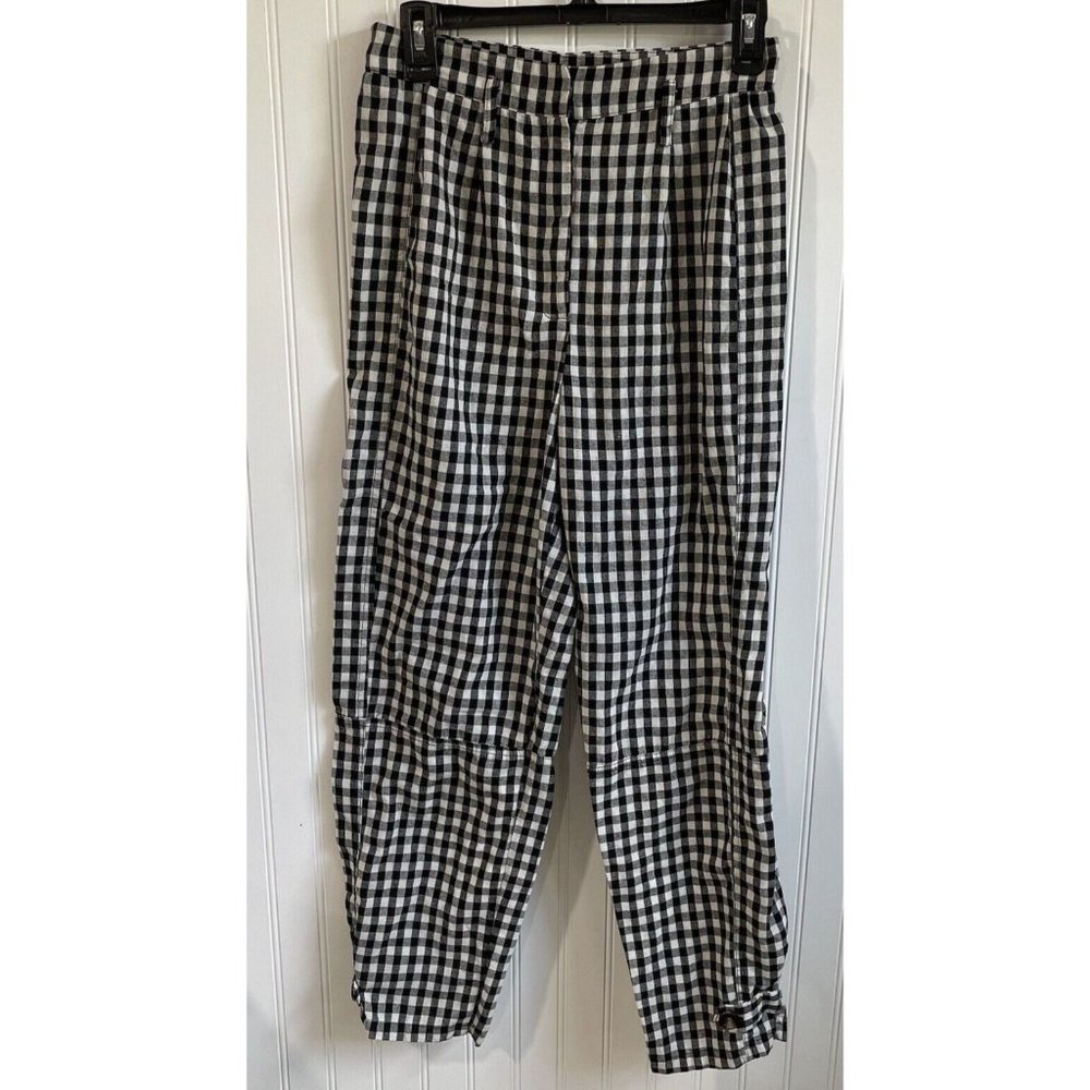 Nasty Gal Pants Womens 4 Black White Plaid Gingham Check Pockets Button Hi Rise